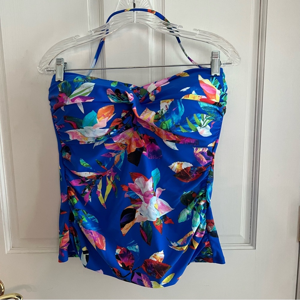 NWT Womens LA BLANCA Tropical Print Bandeau Tankini Top Size 14